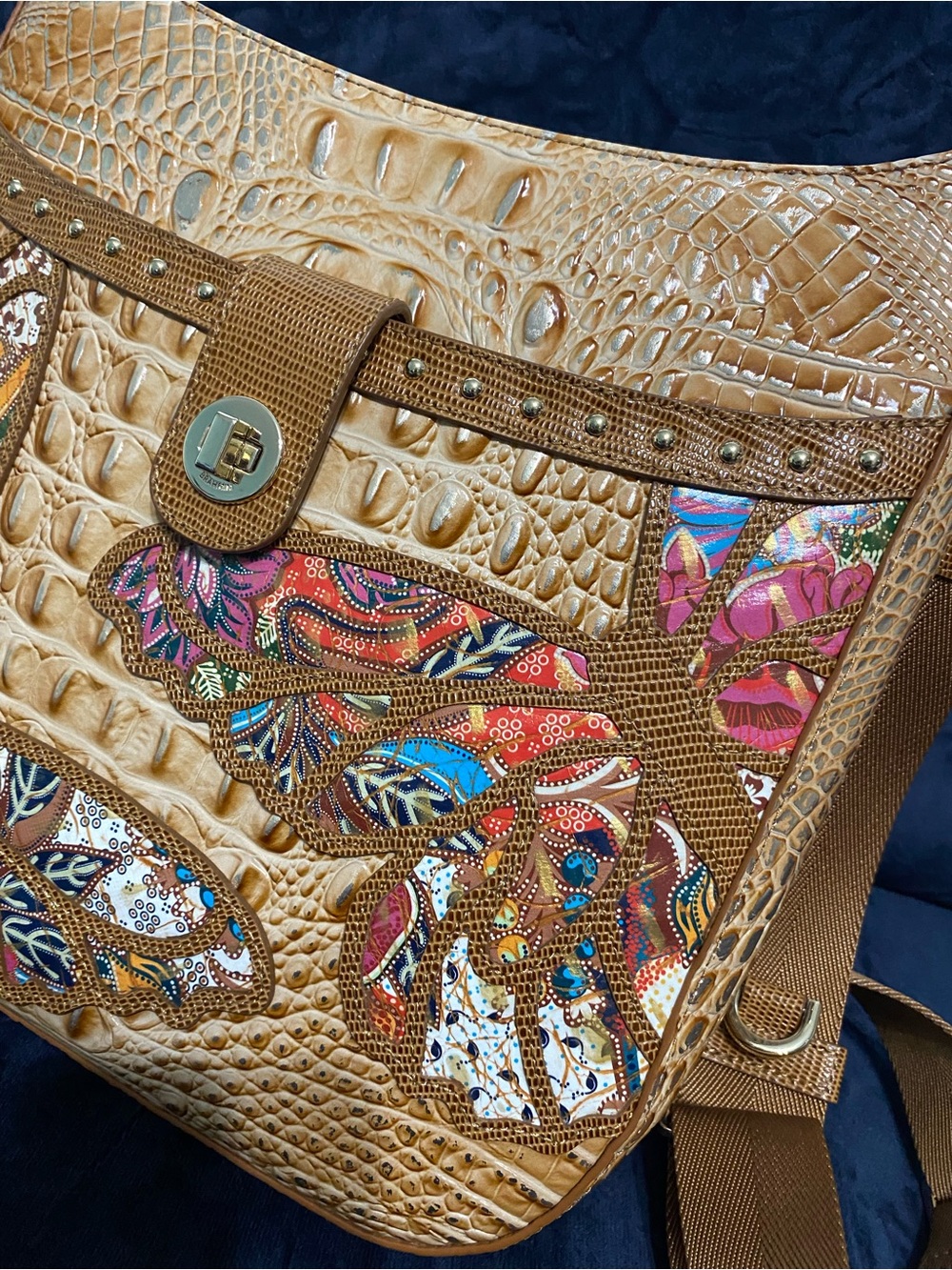 LKNW Brahmin Leia Gala Butterfly Shoulder Bag Crossbody Applique Guitar Strap